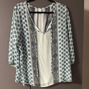 Old Navy Women's Blouse - Teal and White Pattern